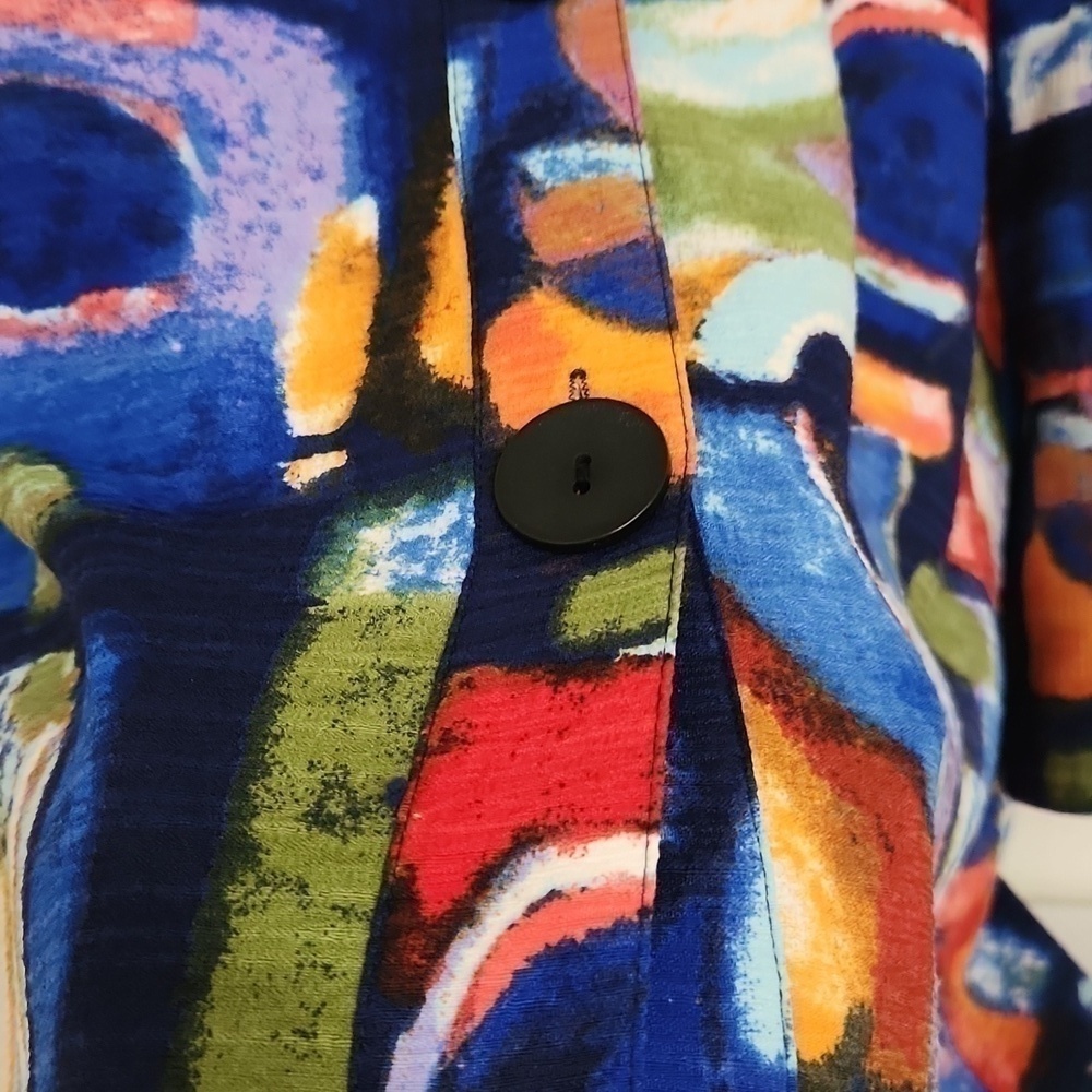 Ali Miles Colorful Abstract Patterned Coat Bell Sleeve Career Artsy Contemporary - Picture 7 of 12
